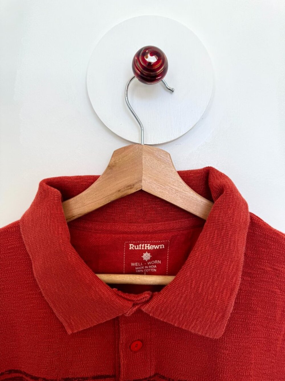 Vintage Ruff Hewn Men's Red Textured Knit Striped Polo Shirt Size Large L
